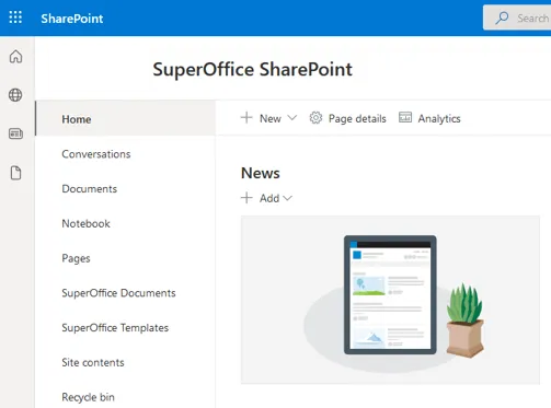 SharePoint main site -screenshot