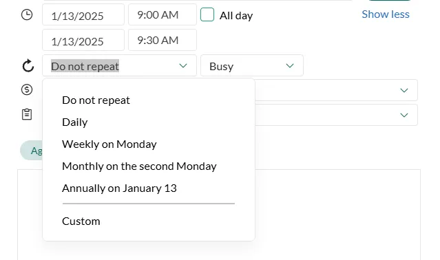 Follow-up dialog, suggested recurrence -screenshot