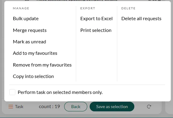 A list of possible tasks you can use your search result for -screenshot