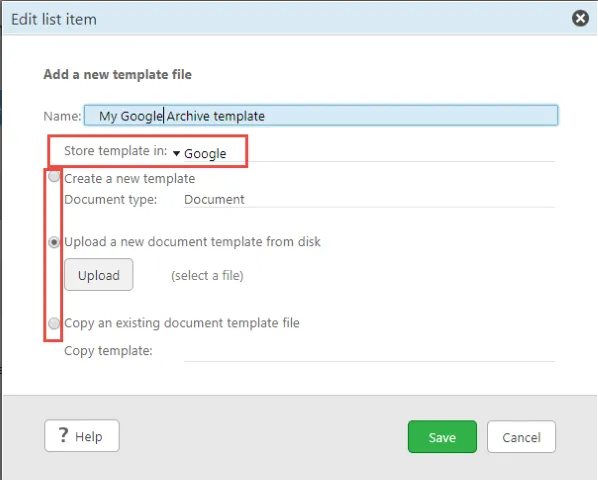 Edit template item -screenshot