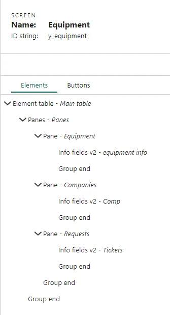 Screen capture of Equipment screen elements