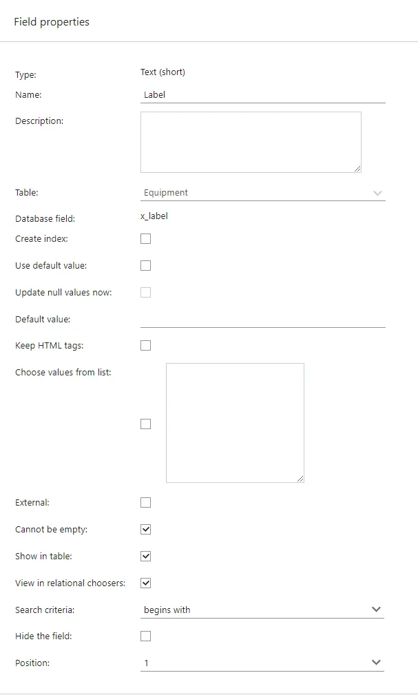 Screen capture of Label element properties