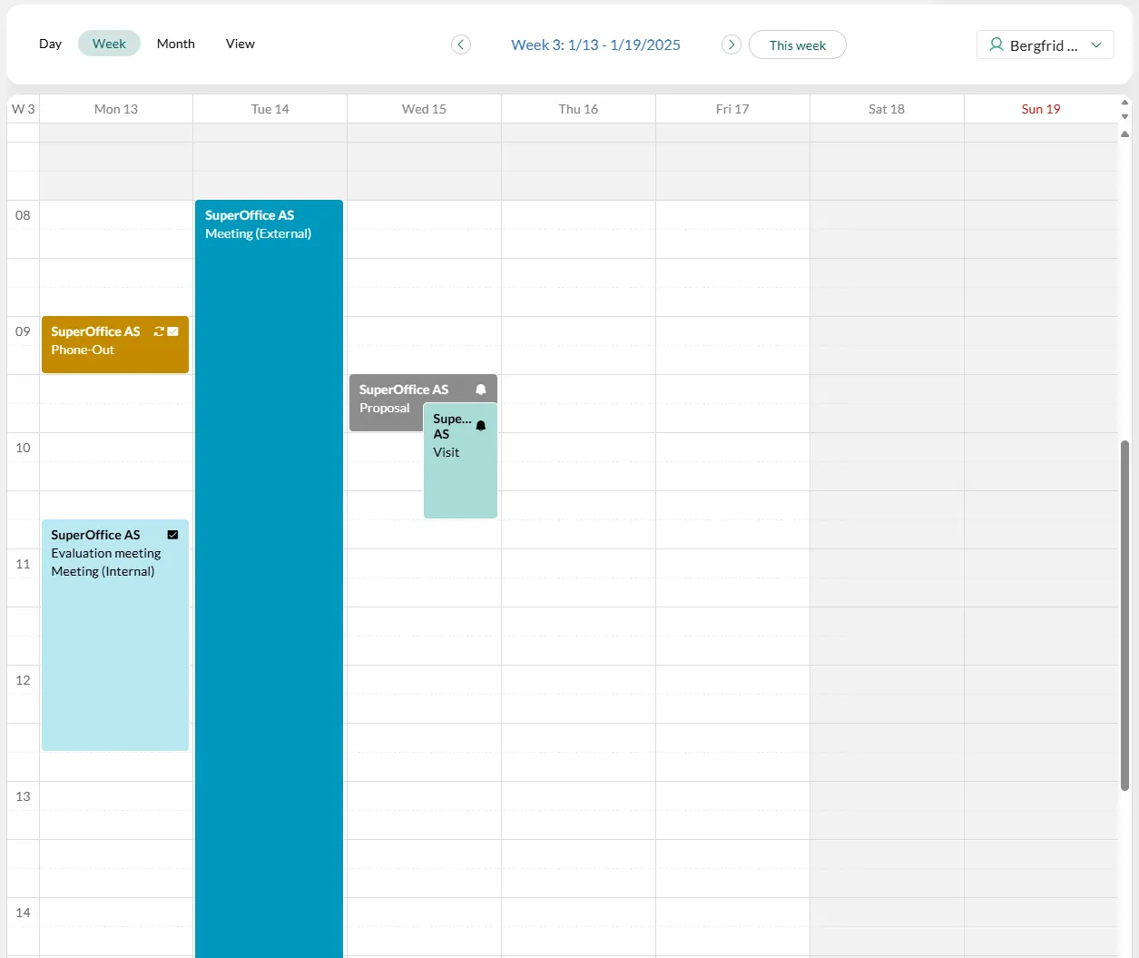 Diary screen, Week tab -screenshot